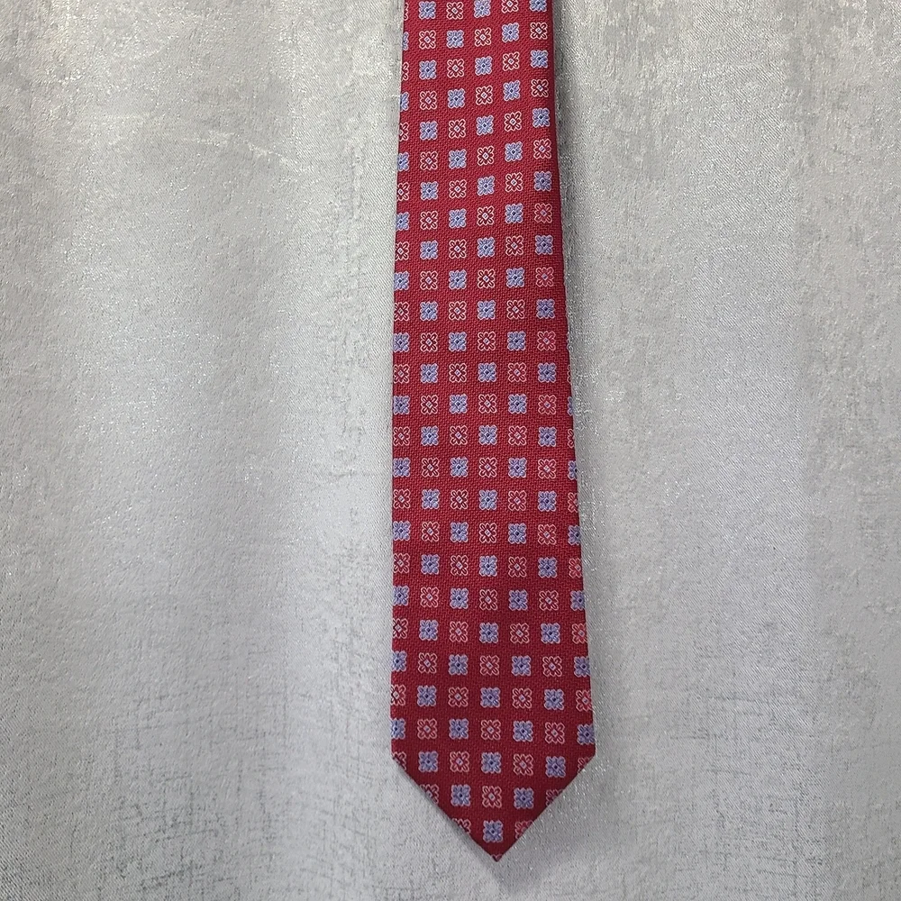 The Men's Store Silk Red and Blue Geometric‎ Tie 100% SILK VTG